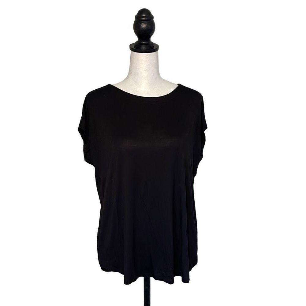 LOFT Women's Capped Sleeve Top Casual Shirt Round Neck Size Small Petite Black